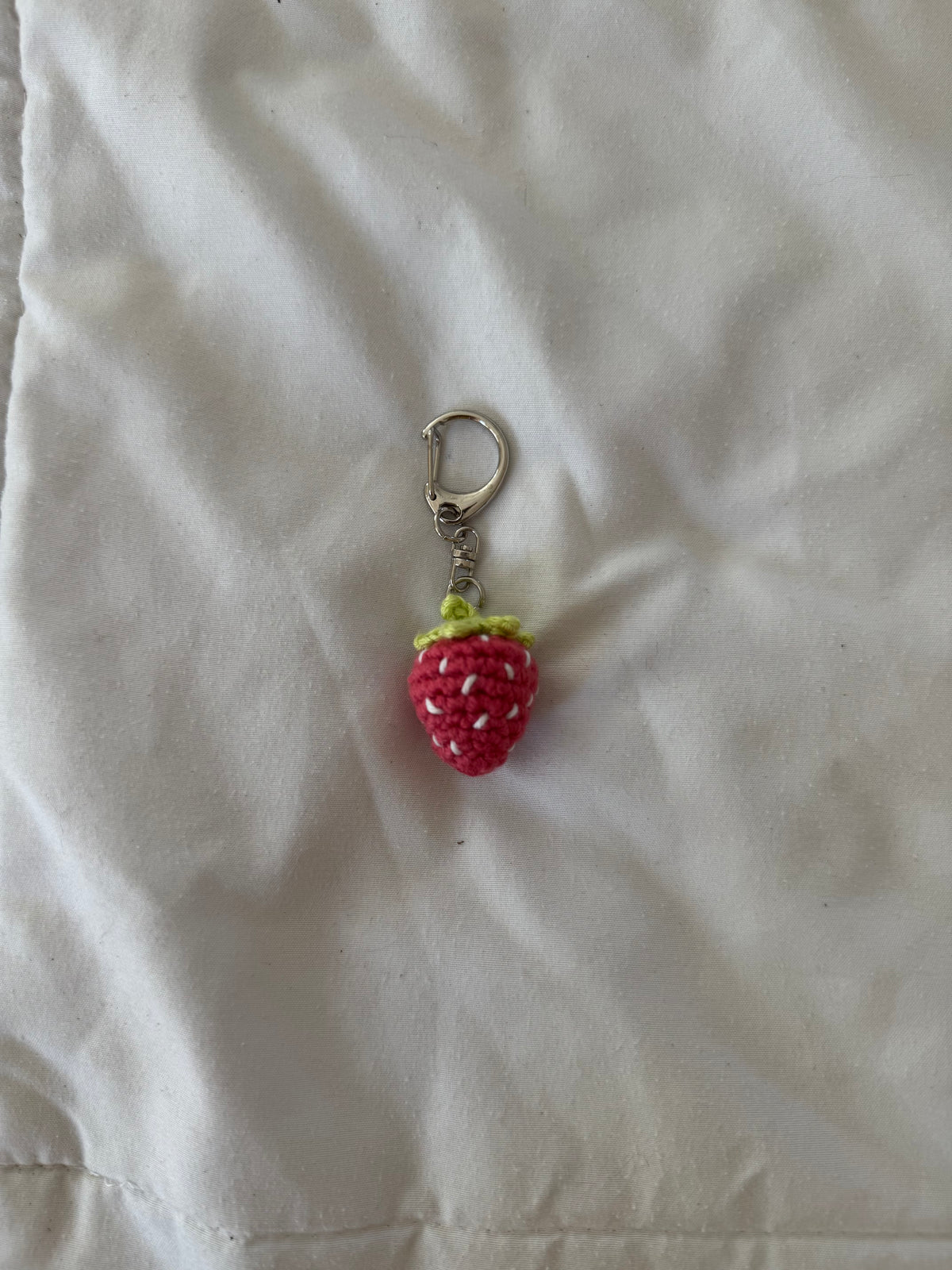 Red Strawberry Keychain with Lime Green Leafs