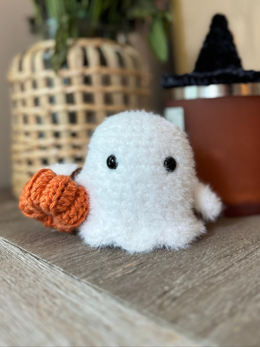 Tiny Lil Fuzzy Ghost Crochet Pattern | Quick 2-Hour Halloween Amigurumi | Includes Pumpkin Purse + Witch Hat Accessories | Low-Sew Experienced Beginner PDF
