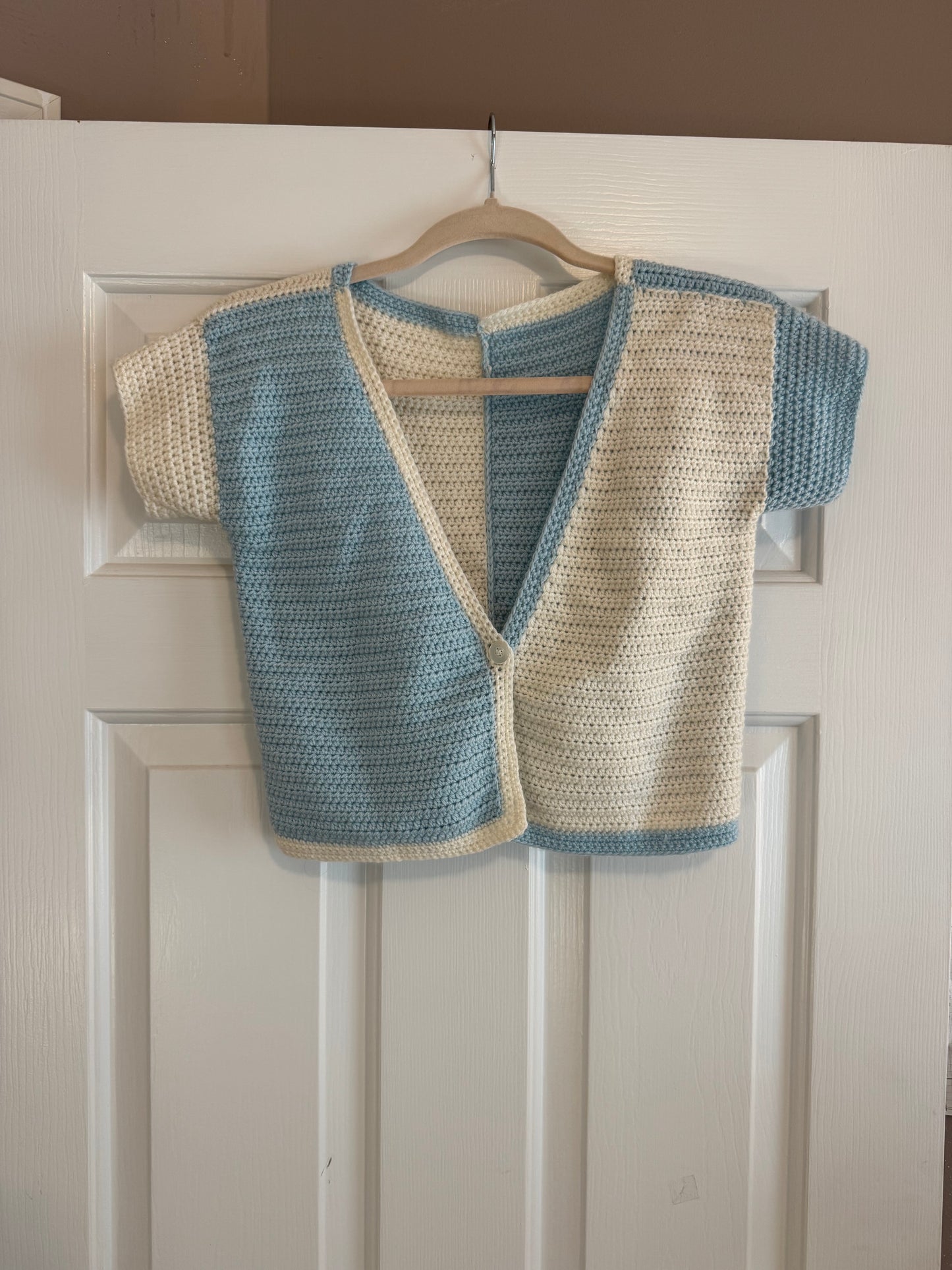 Ready to Ship - Physical Blouse || Blue & White Color Block Top - Size XS