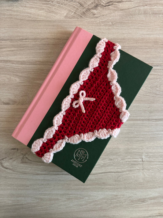 Book Thong Bookmark - Red Scallop Border with Bow (Ready to Ship)