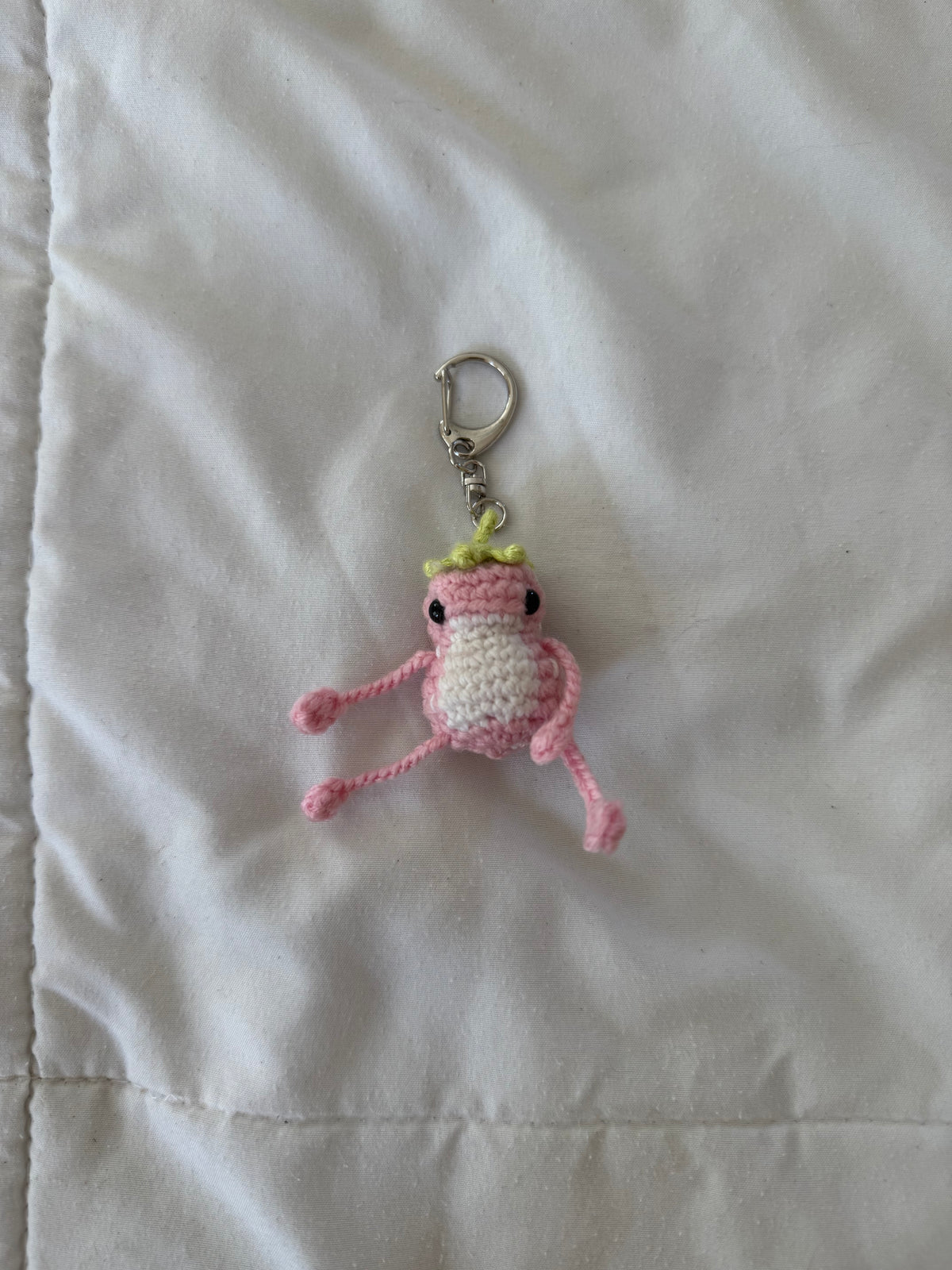 Pink Strawberry Thumbelina with Lime Hat - Froggy Keychain