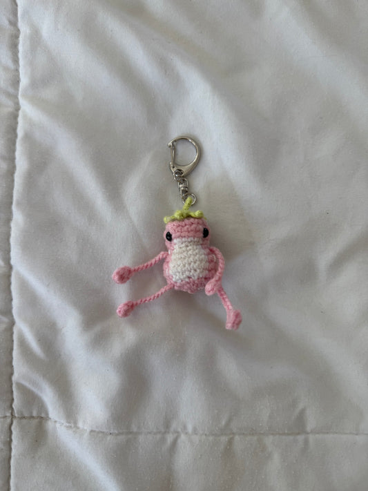 Pink Strawberry Thumbelina with Lime Hat - Froggy Keychain