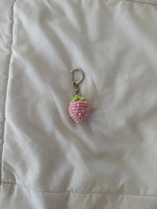 Pink Strawberry Keychain with Lime Green Leafs