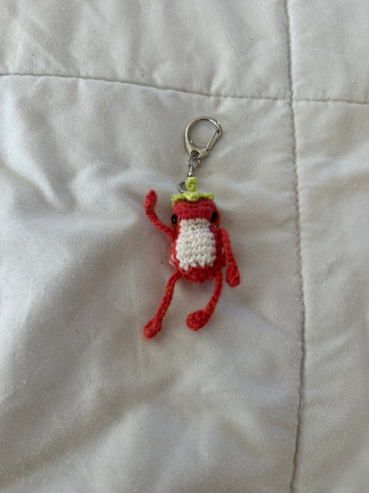 Red Strawberry Thumbelina with Lime Hat - Froggy Keychain