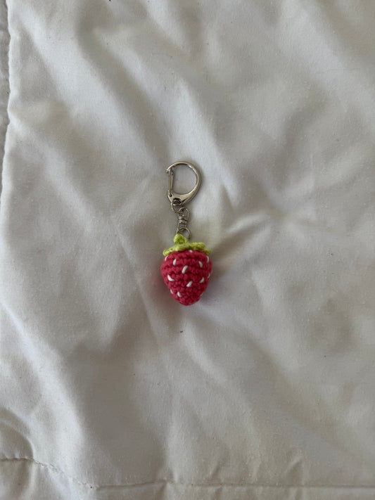 Red Strawberry Keychain with Lime Green Leafs