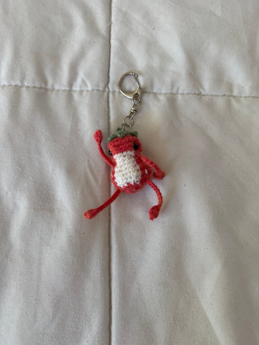 Red Strawberry Thumbelina with Dark Green Hat - Froggy Keychain